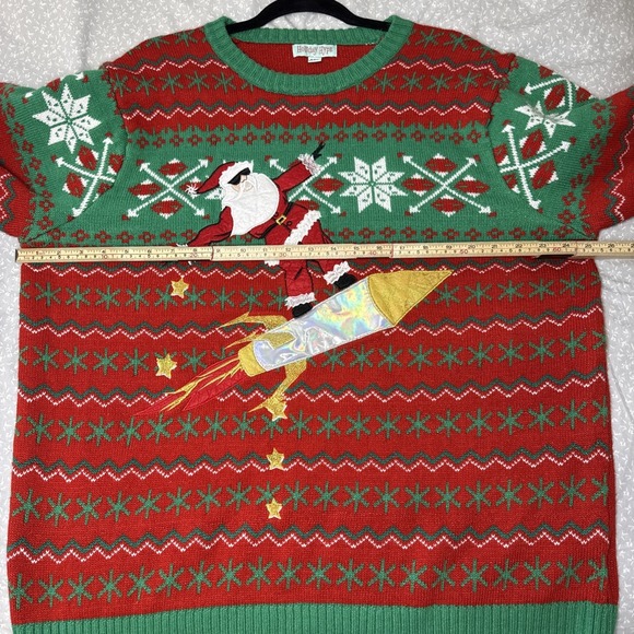 🎅 EPIC Dabbing Santa Ugly Christmas Sweater | Holographic Rocket | Size XXL - Picture 7 of 8